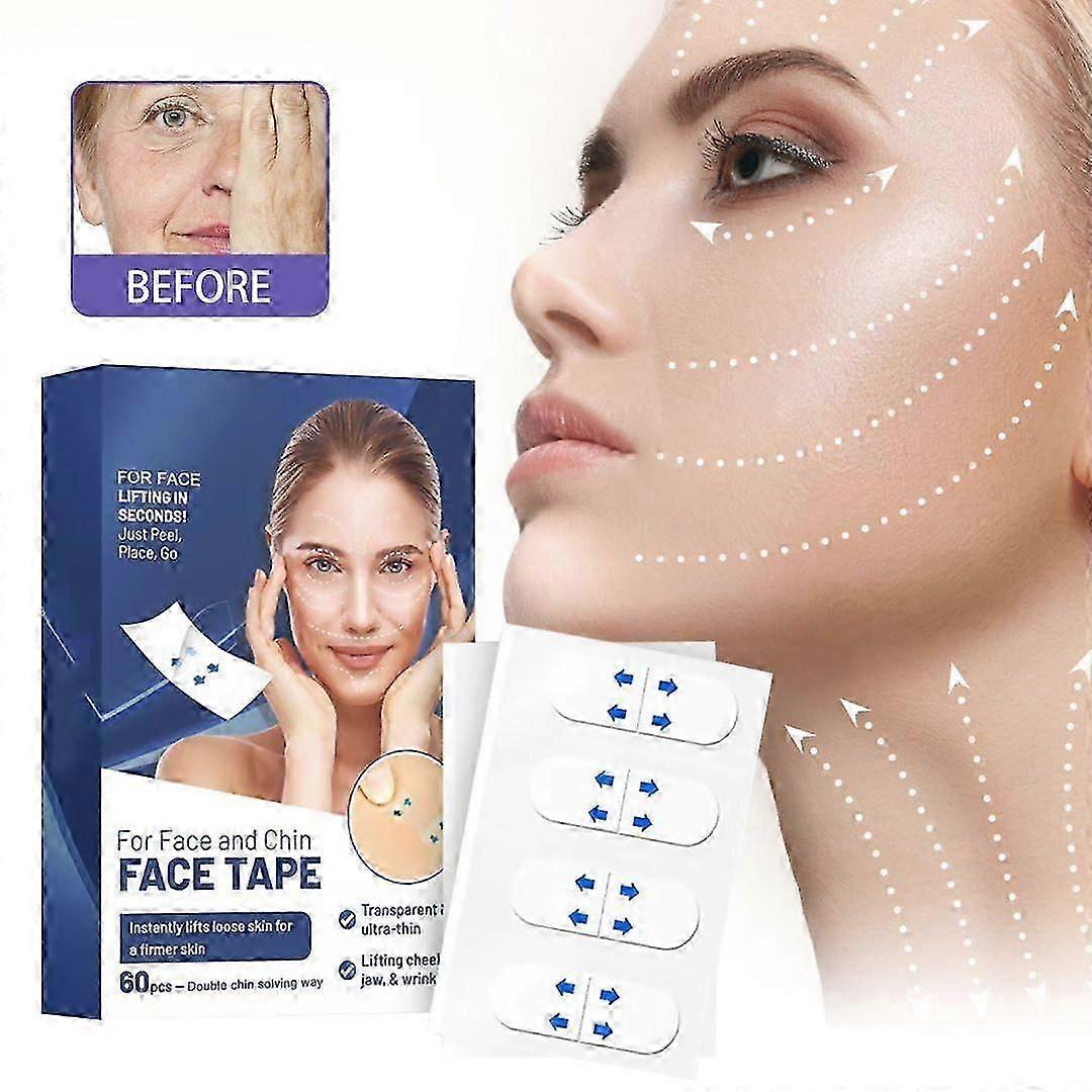 Face Lift Tape Invisible, 60pcs Face Lift Tape Wrinkle Patches, Instant Lift V-shaped Face, Makeup Patches Hide Double Chin