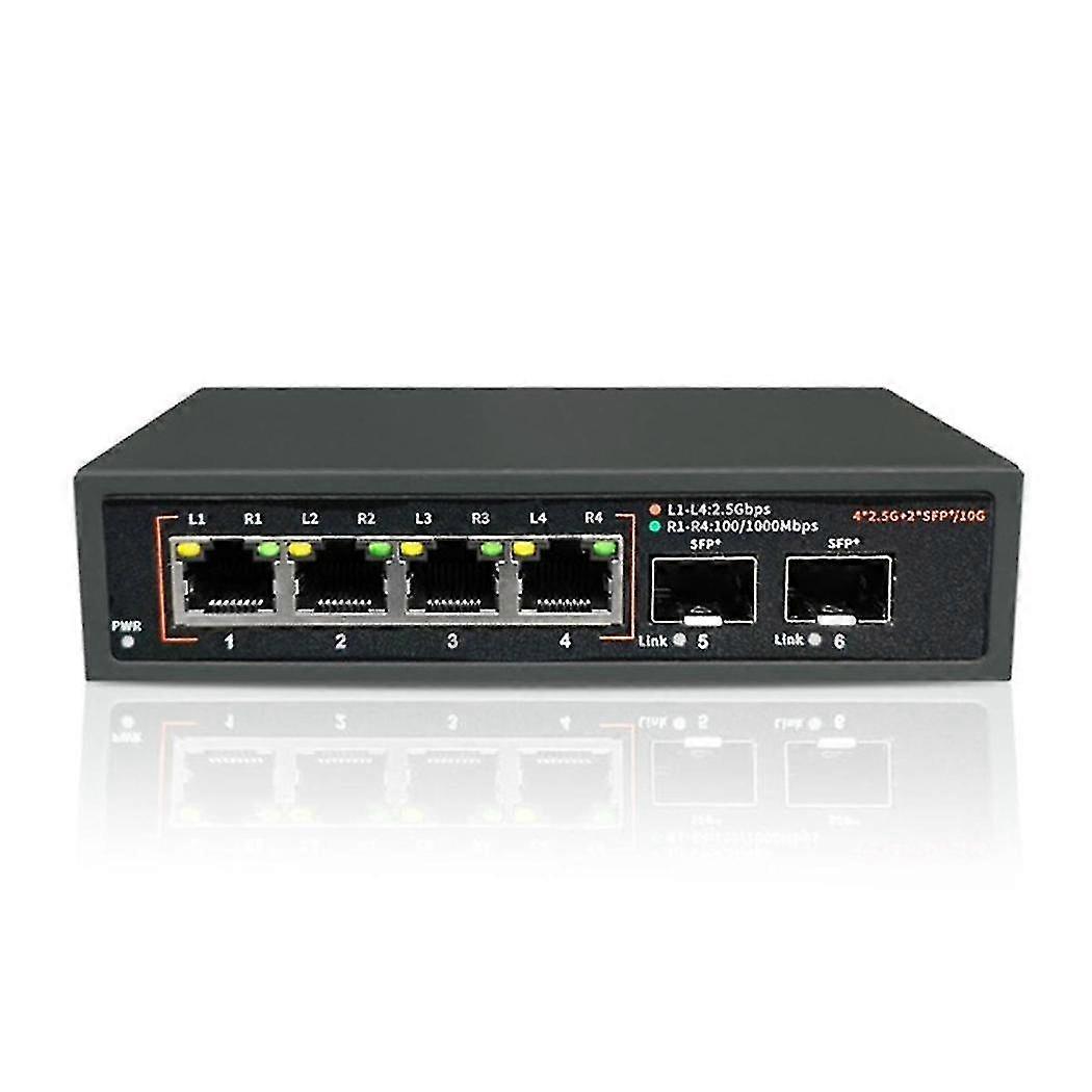 2,5 g Ethernet-Netzwerk-Switch Lan-Hub 4x2,5 g + 2x10 g SFP + Uplink-Port Lüfterlos für Nas Wifi Router Wireless Ap Vdi Eu Stecker --