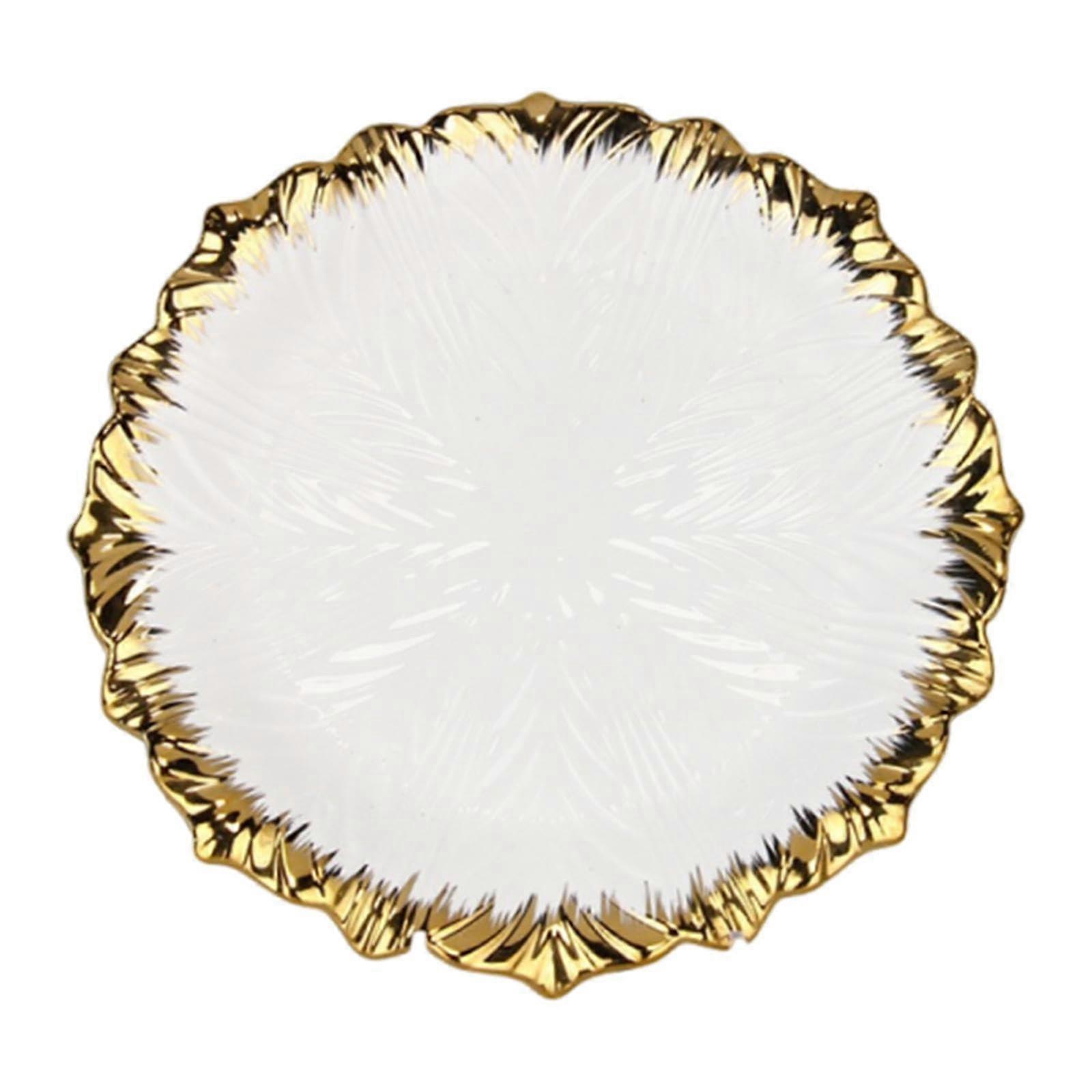 Charging Plate With Golden Edge Ceramic Round Plate 8 Inch Tableware Salad Plate For Cake Snack Catering Main Course