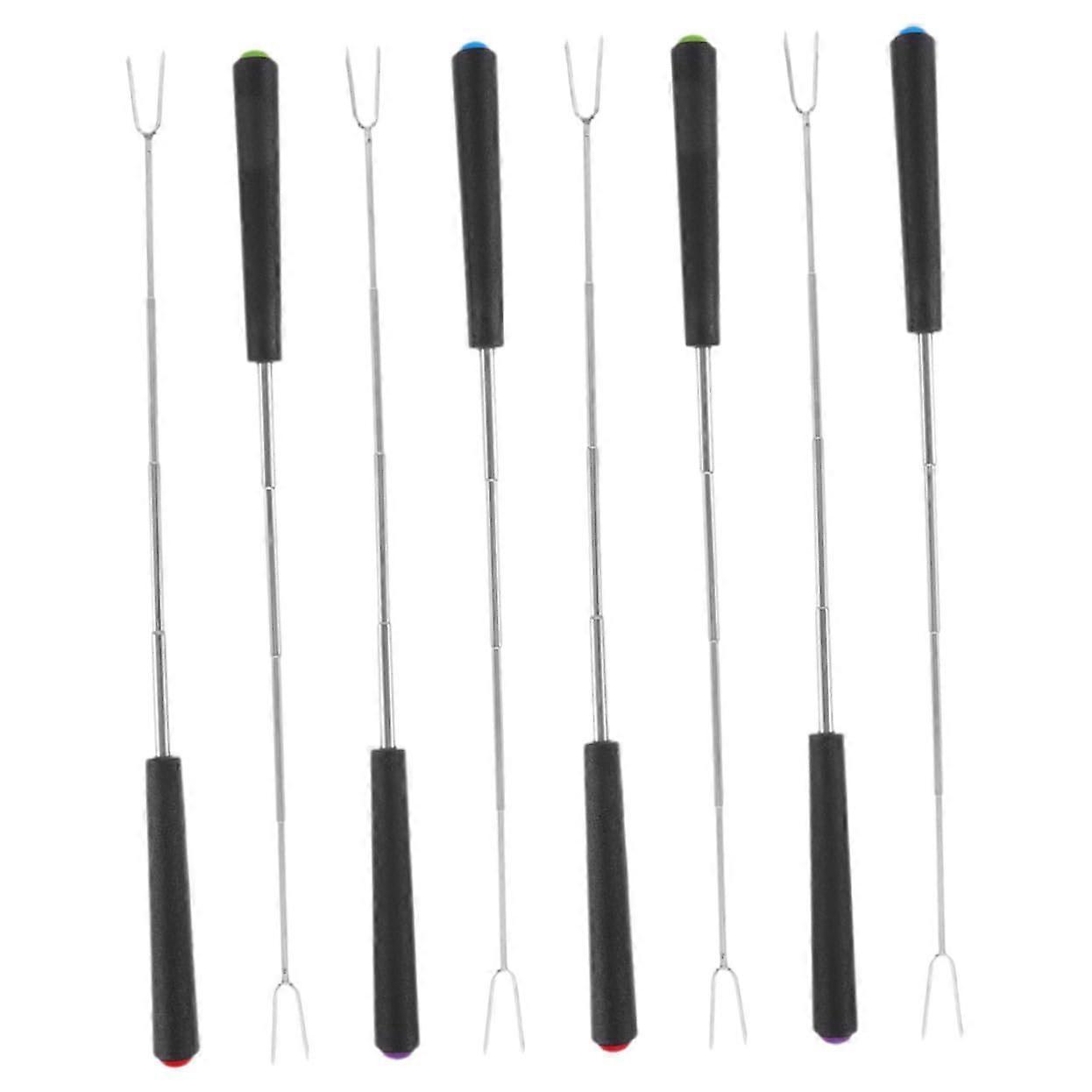 Extendable Barbecue Fork Stainless Steel Roasting Sticks with Rotating Function for Campfire and Fire Pit Use
