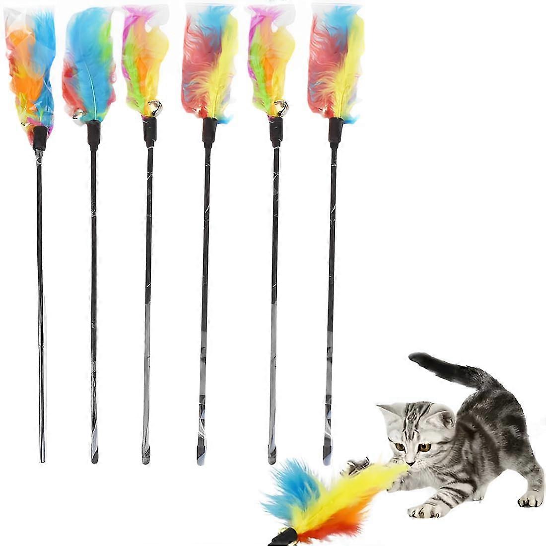 Pack of 6 Cat Toy Feather Rods for Kittens, Colorful Interactive Play Wands with Feathers, Durable and Safe