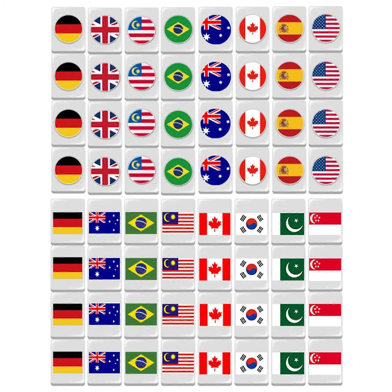 Mahjong Game | 64 Flag Motif Mahjong Tiles | Portable Family Card Game for Kids and Adults at Home, Birthdays, Picnics