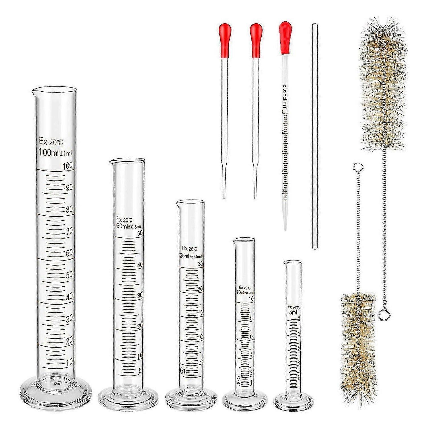 Glass Graduated Measuring Cylinders Set,Premium Borosilicate Cylinders Kit with 3 Pipettes+2 Brushes+1 Stirring Rod js
