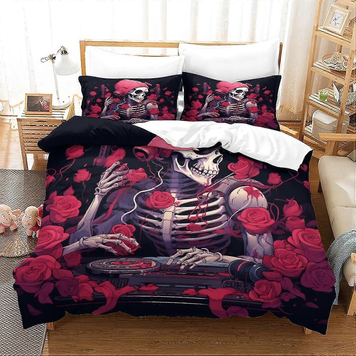 Human Skeleton Bedding 3 Piece Set 3D Duvet Cover with Pillowcases Soft Microfiber Quilt Cover Double