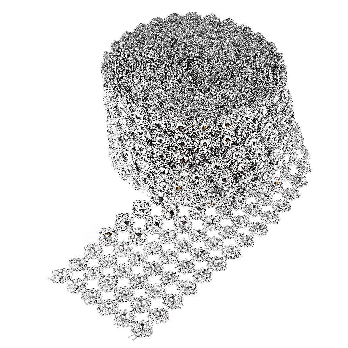 Rhinestone Mesh Roll Silver Flower Shape Mesh For Special Events And Party Supplies 275x9x0.2cm Bendable 1Set