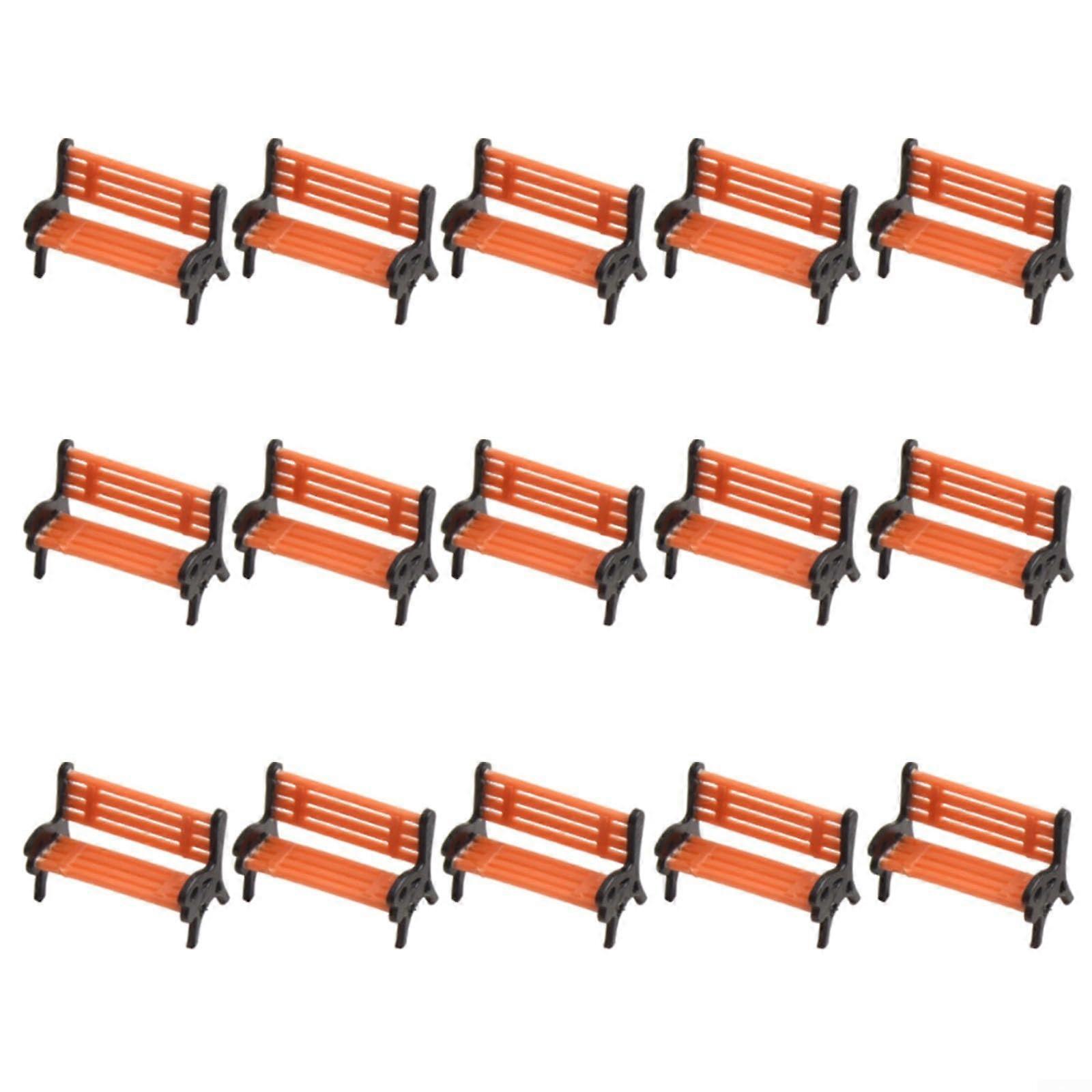 Model railway scene accessories, 15piece bench chairs for HO scale layout enhancement.