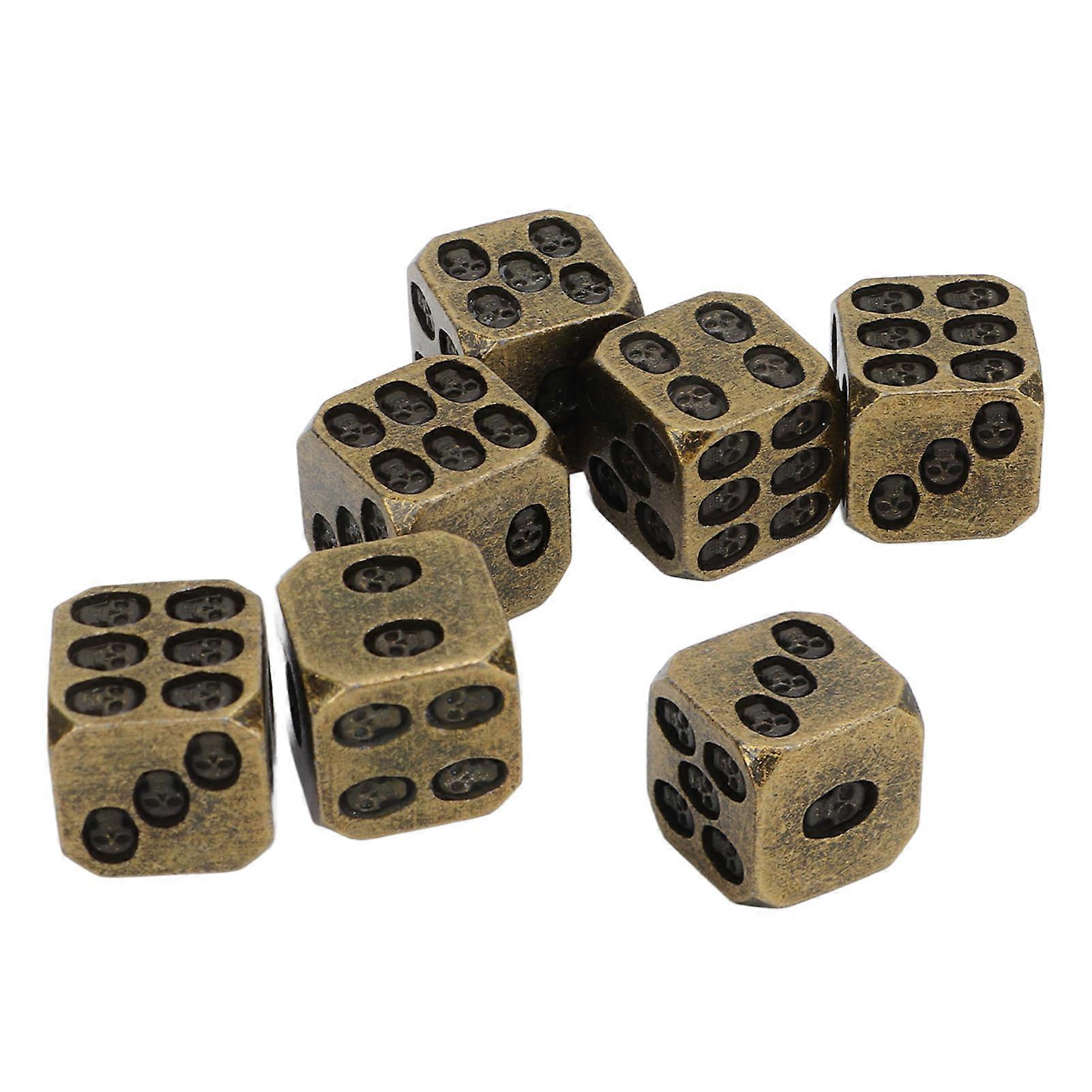7pcs Metal Dice Set Exquisite Square Inlaid Skull Pattern Dice Board Game Props for Holiday Party Bronze