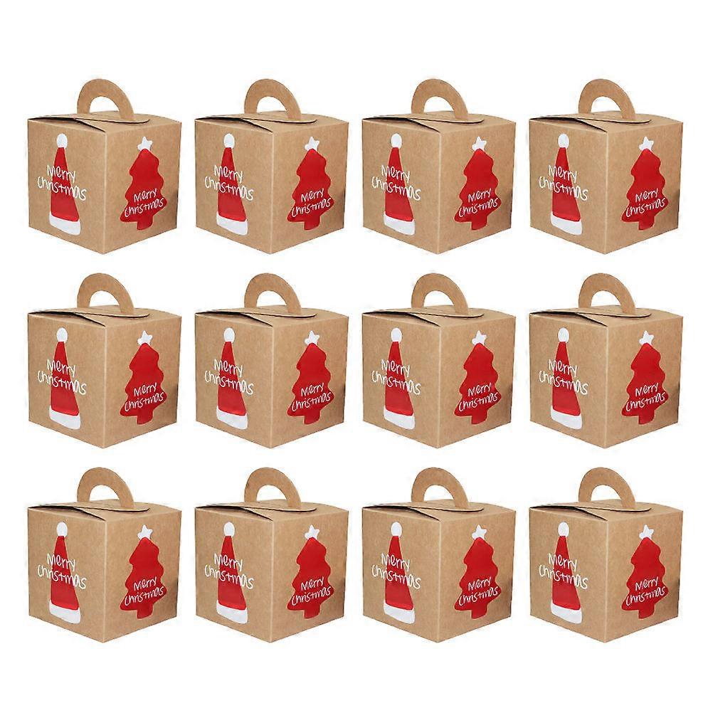 Mini Present Boxes Square Base Round Top Holiday Goodie Container Paper Material 12Pcs