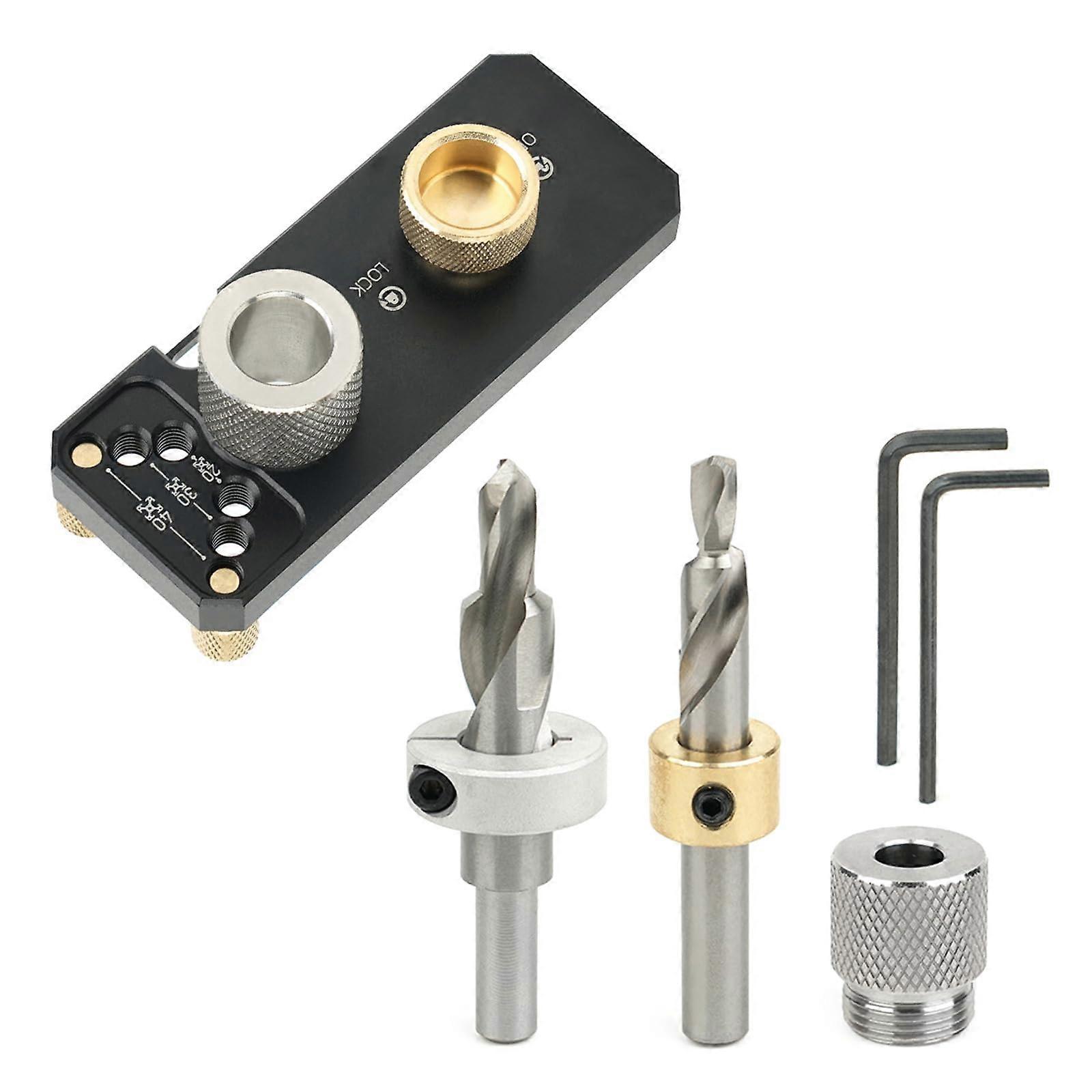 Aluminum rail drill guide with sliders, countersink step drill bit, vertical punch for 20, 30, 40, aluminum hole drilling.