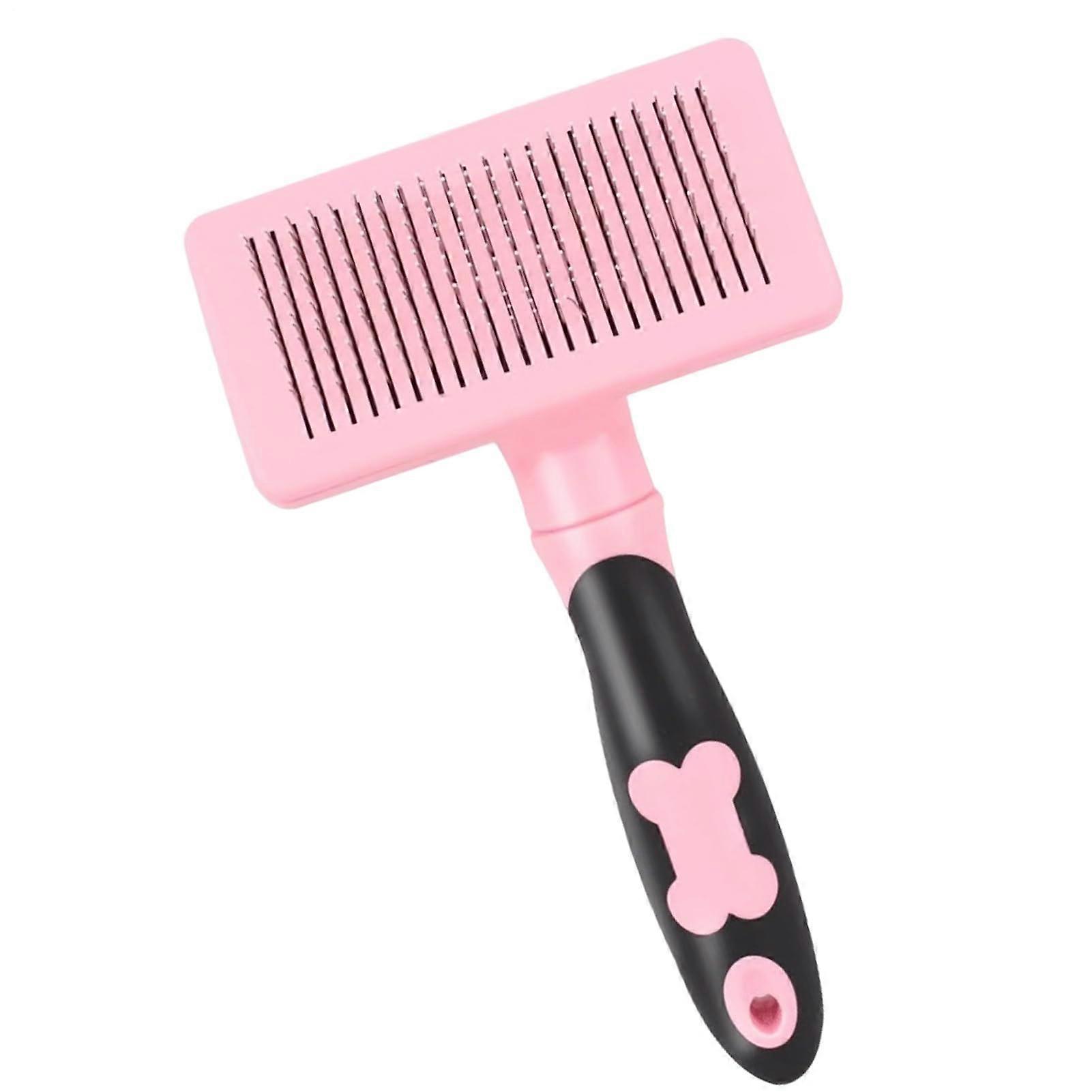 Pet Comb | Non-Slip Cat Hair Comb with Ergonomic Handle, Retractable Bristles for Long-Haired Pet Grooming in Pink