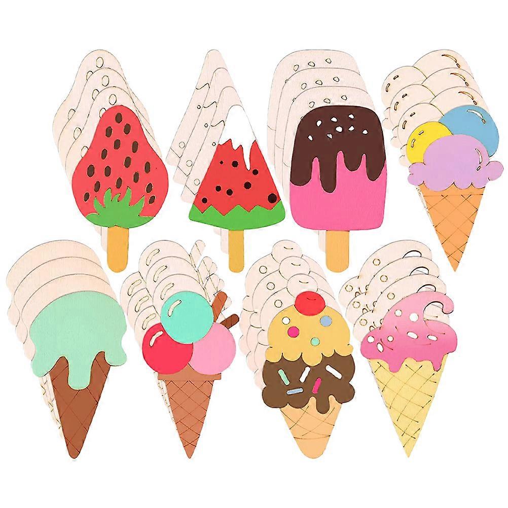 80pcs Unfinished Ice Cream Wood Cutouts for DIY Crafts, Painting, and Creative Projects – Smooth Wood Blanks for Colorful Graffiti and