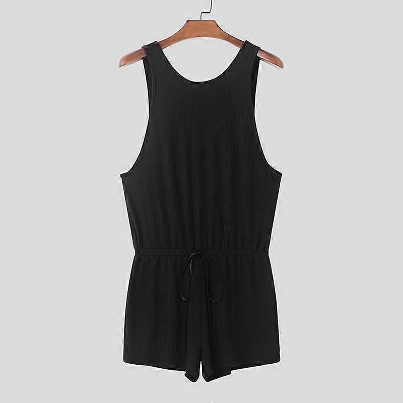 INCERUN Men Sleeveless Fitted Jumpsuits Short Romper Bodysuits