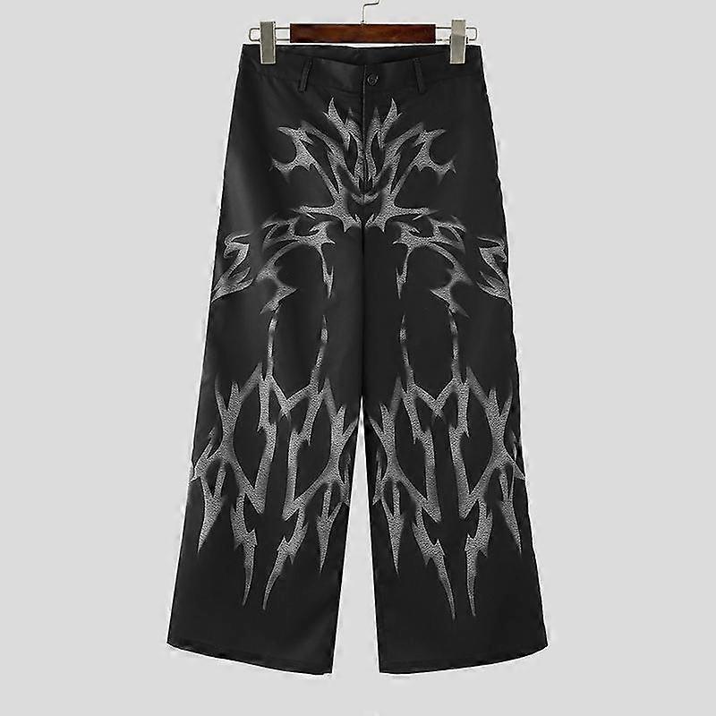INCERUN Men Zipper Up Waist Print Casual Straight Pants Long Trousers