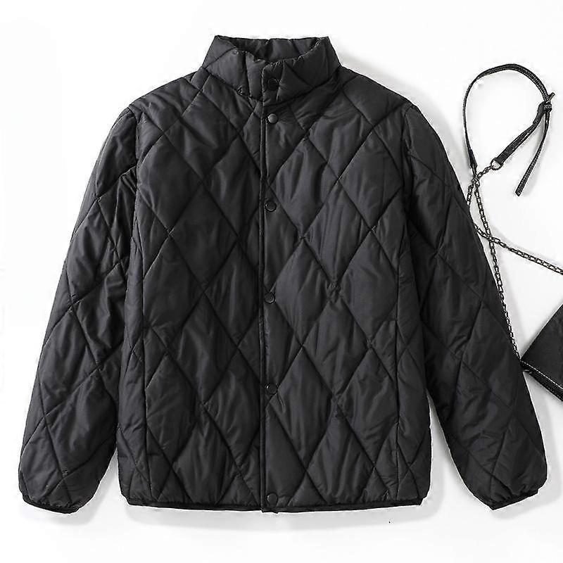 Plus Size Short Cotton Jacket Women's Stand-up Collar Winter Diamond-shaped Grid Warm Fashion Lazy Wind Casual Cotton Clothing