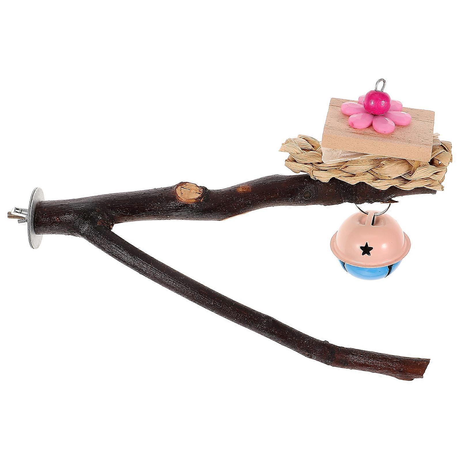 Wooden Bird Perch Stand with Bells for Parrots Light Brown 1 Piece