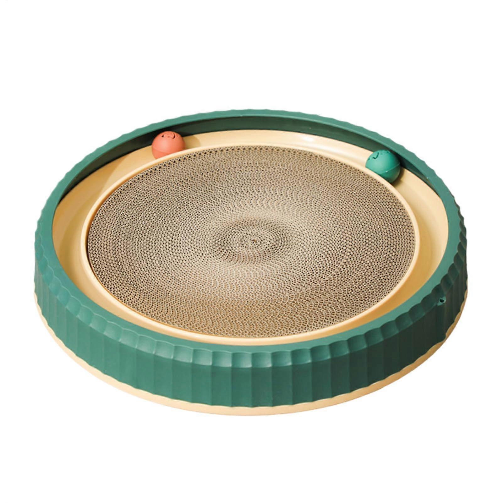 Cat Scratching Board  Round Cardboard with 2 Play Balls, NonSlip, Green