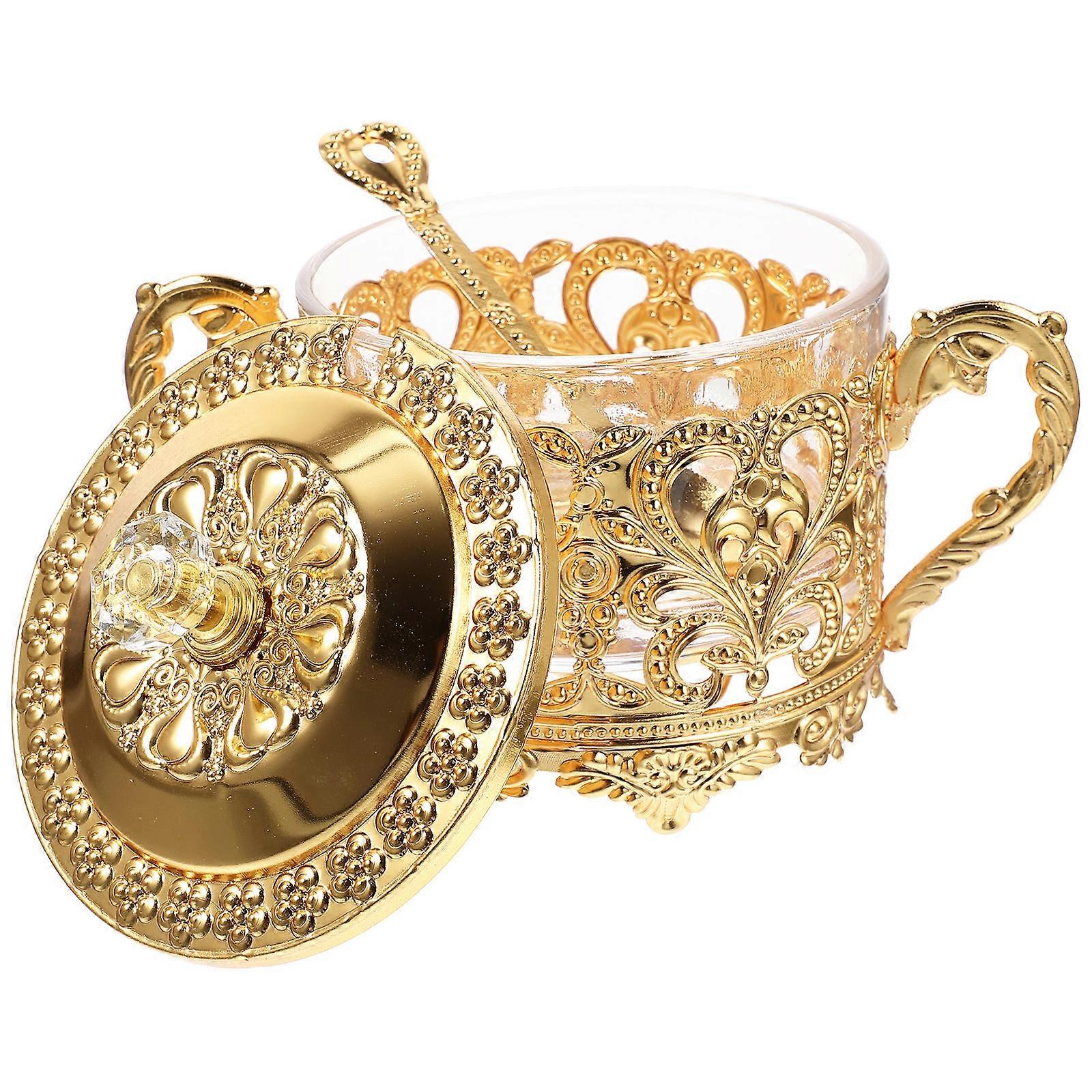Golden Iron Spice Container with Lid for Home European Style Storage Jar Enough Capacity 5.2in x 3.1in