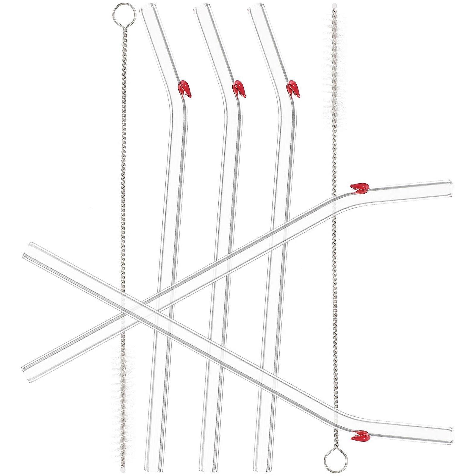 Borosilicate Glass Straw Set 6Pcs Transparent Reusable Cylindrical Straws with Easy to Clean Brushes for Mugs Wine Glasses and Milk Tea Shop 20X1CM