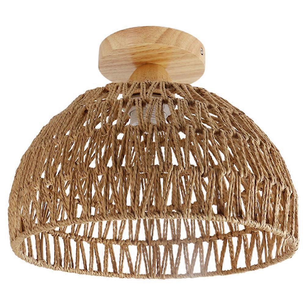 Farmhouse Light Fixture Woven Ceiling Lamp Modern Style Bedroom Lighting Half-Round Cage Shape Iron Wood Paper Rattan 1Set