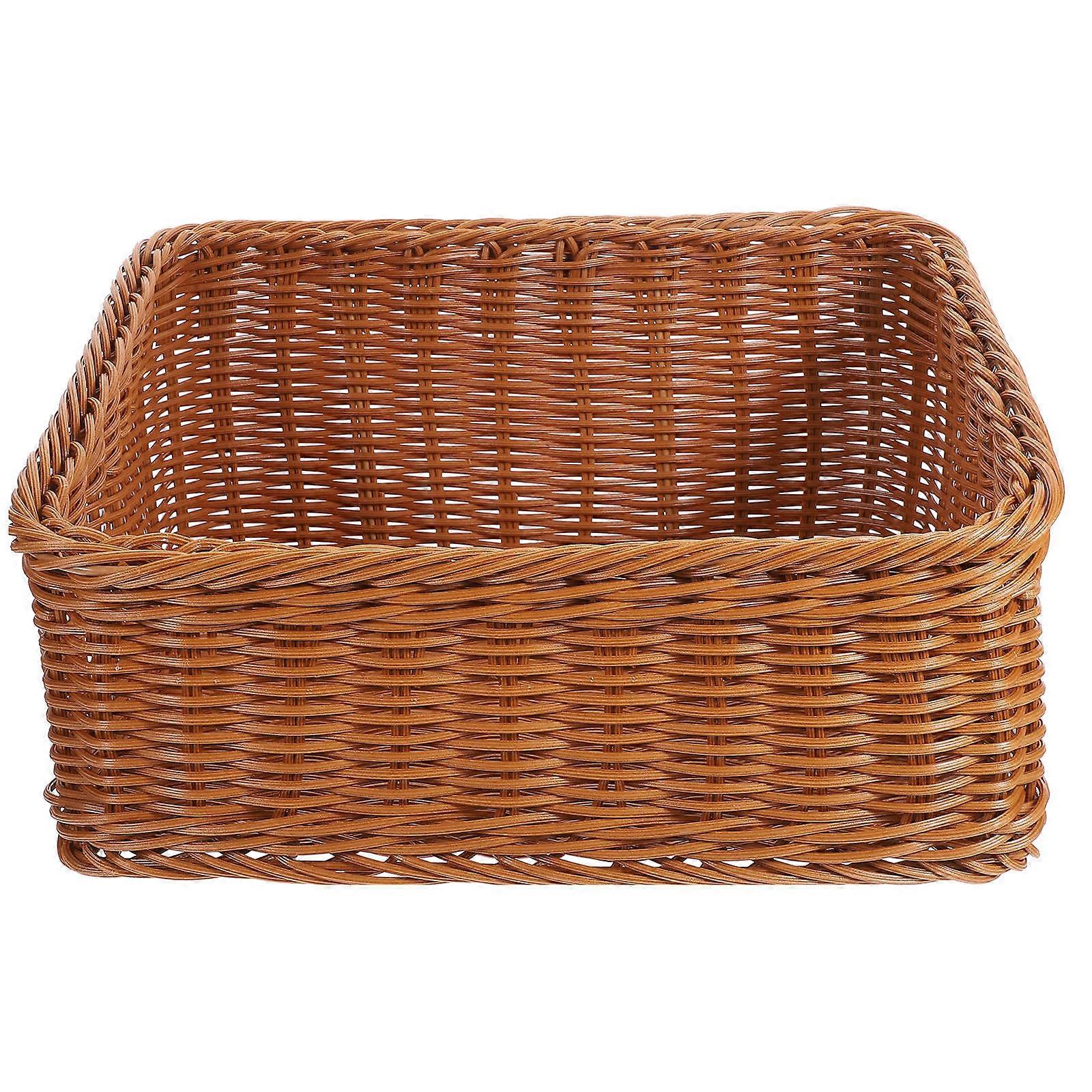 Storage Woven Basket Multifunctional Household Item Light Brown Rectangular Serving 1Set