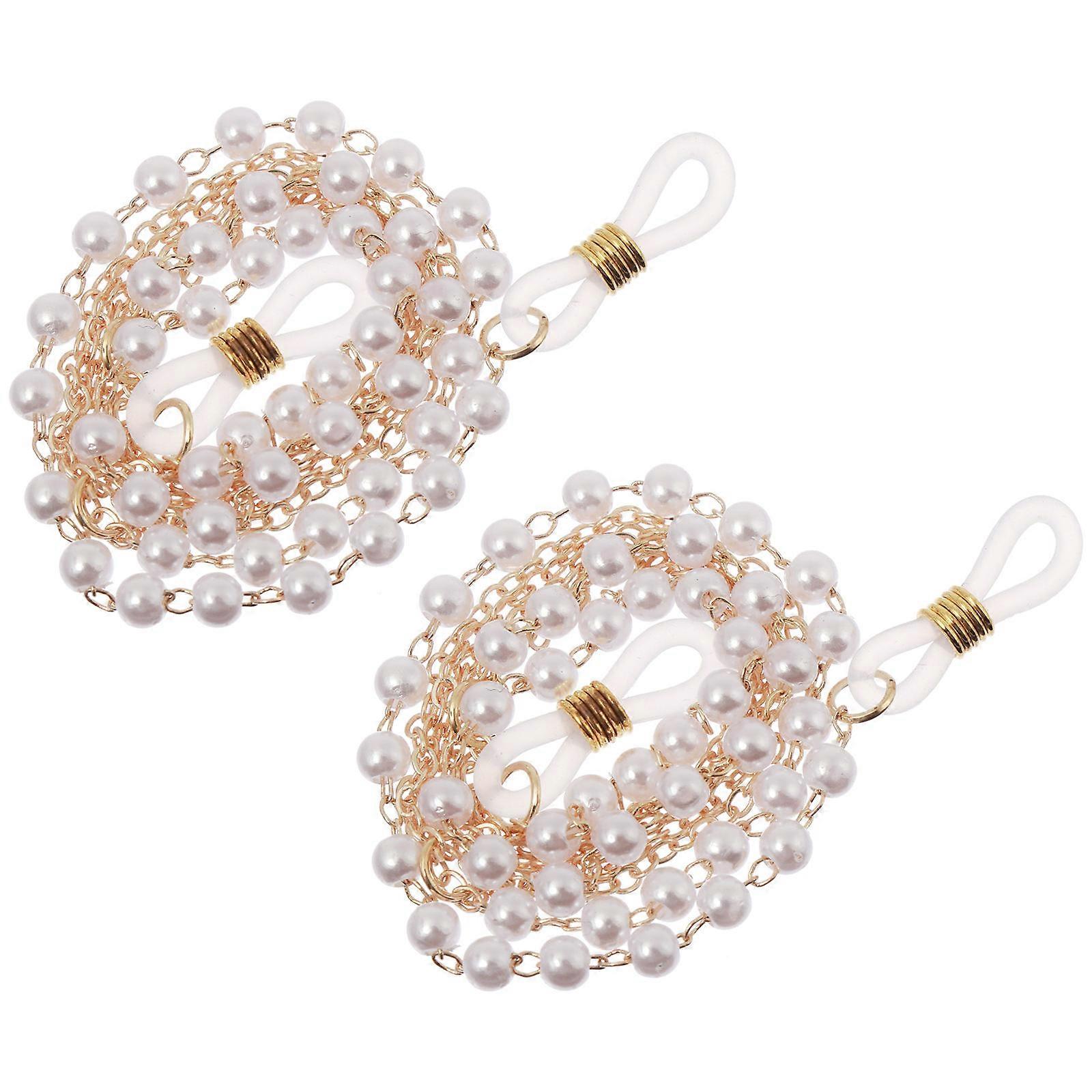 Pearl Beads Eyeglass Chain Holder for Glasses Strap Golden 2Pcs