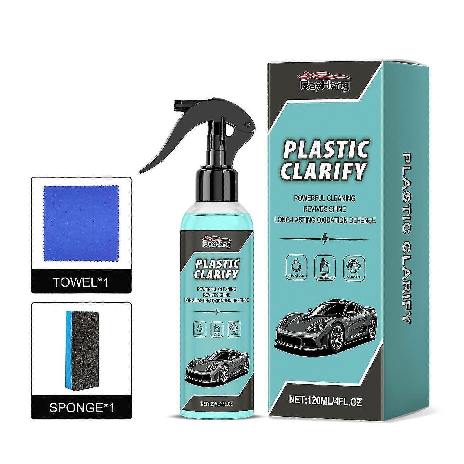 Plastic Clarify Spray for Cars, Waterless Spray Wax, Plastic Rubber Leather Restorer for Cars, All-in-One Detailer for Car Interiors & Exteriors