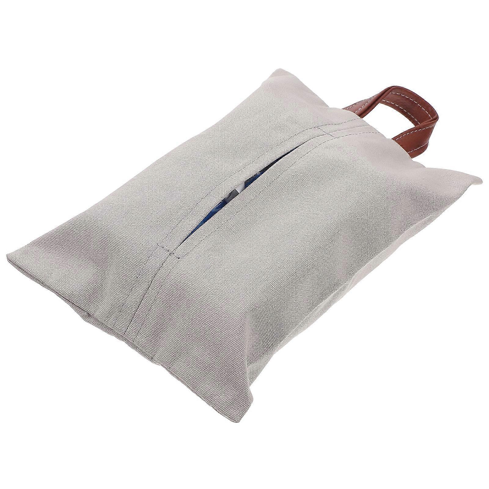 Grey Cotton Tissue Holder For Home And Car Use 28x15cm Simple Design 1Pack