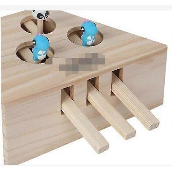 Indoor solid wood cat toys - cat hunting catch mouse interactive seat scratch - 3 holes-1.