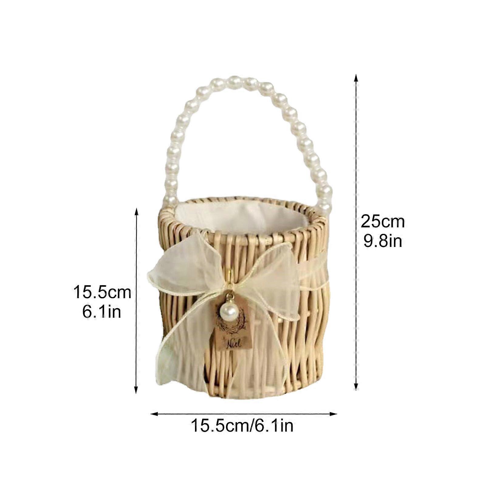 Portable Flower Basket Bridal Rattan Bags Pearl Handbags Photo Props Storage Box Picnic Basket Ornaments Gift