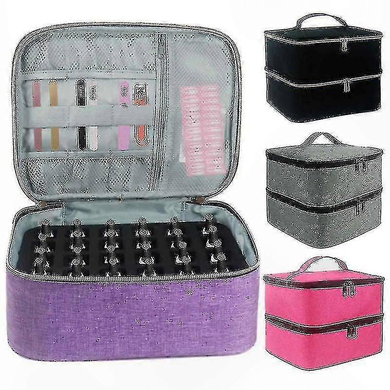 Nail Polish Organizer Case, Double-Layer Storage Bag for 30 Bottles, Portable Nail Art Supplies Holder with Secure Compartments