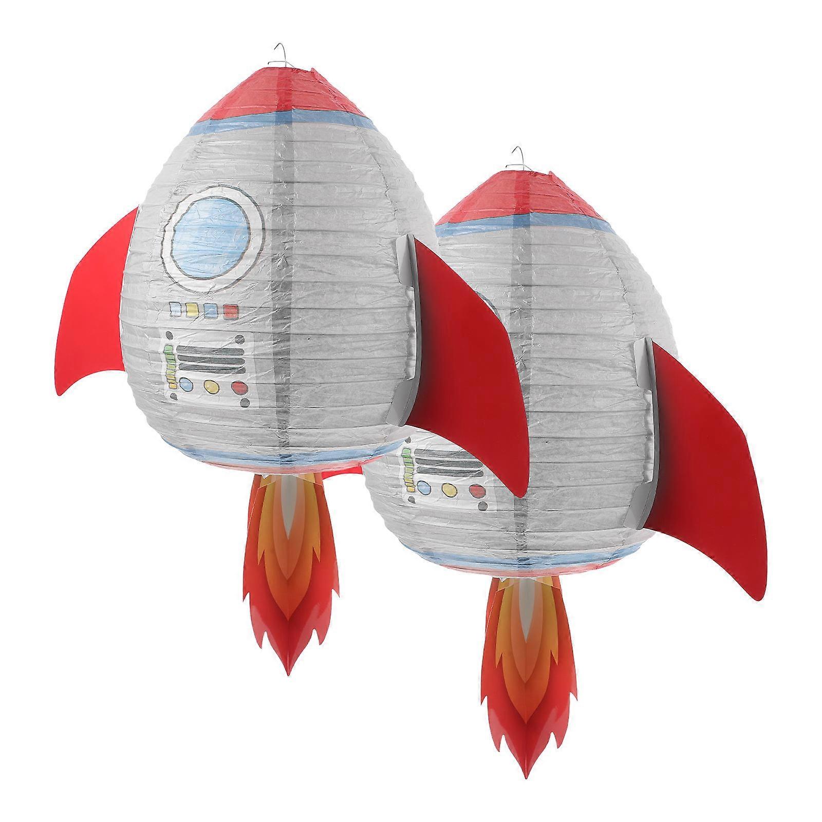 Space Theme Hanging Paper Lanterns Rocket Shape Decor for Birthday, Shower, Indoor & Outdoor Use, Lightweight & Paper Material