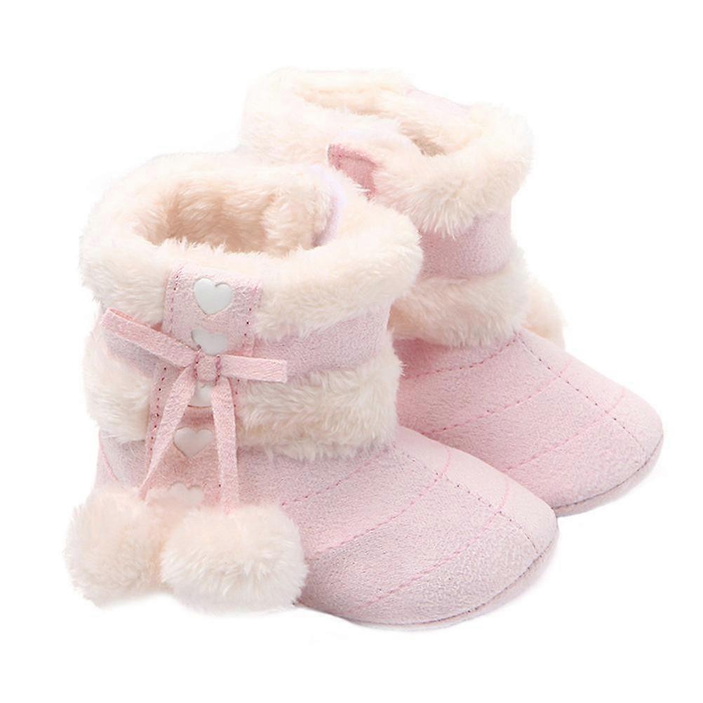1 Pair Plush Winter Baby Prewalkers Cotton Shoes for Toddlers Pink Soft and Comfortable for Walking and Wearing 0.9cm