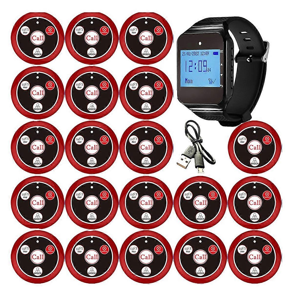 Wireless Restaurant Pager Calling System with Watch Call Button Red