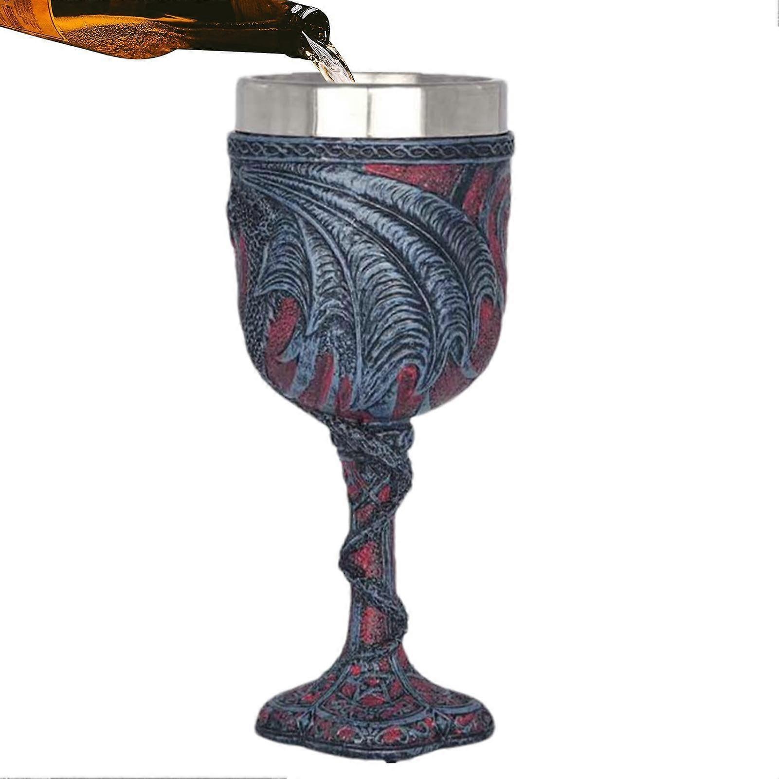 Medieval Dragon Wine Goblet, Double Dragon Heart Design, Unique Decorative Wine Cup for Weddings, Valentine's Day, Halloween
