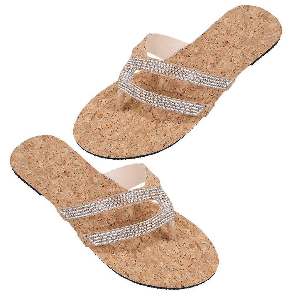 Rhinestone Sandals For Women Summer Beach Casual Comfortable Sole Lightweight Flat Slippers 1 Pair