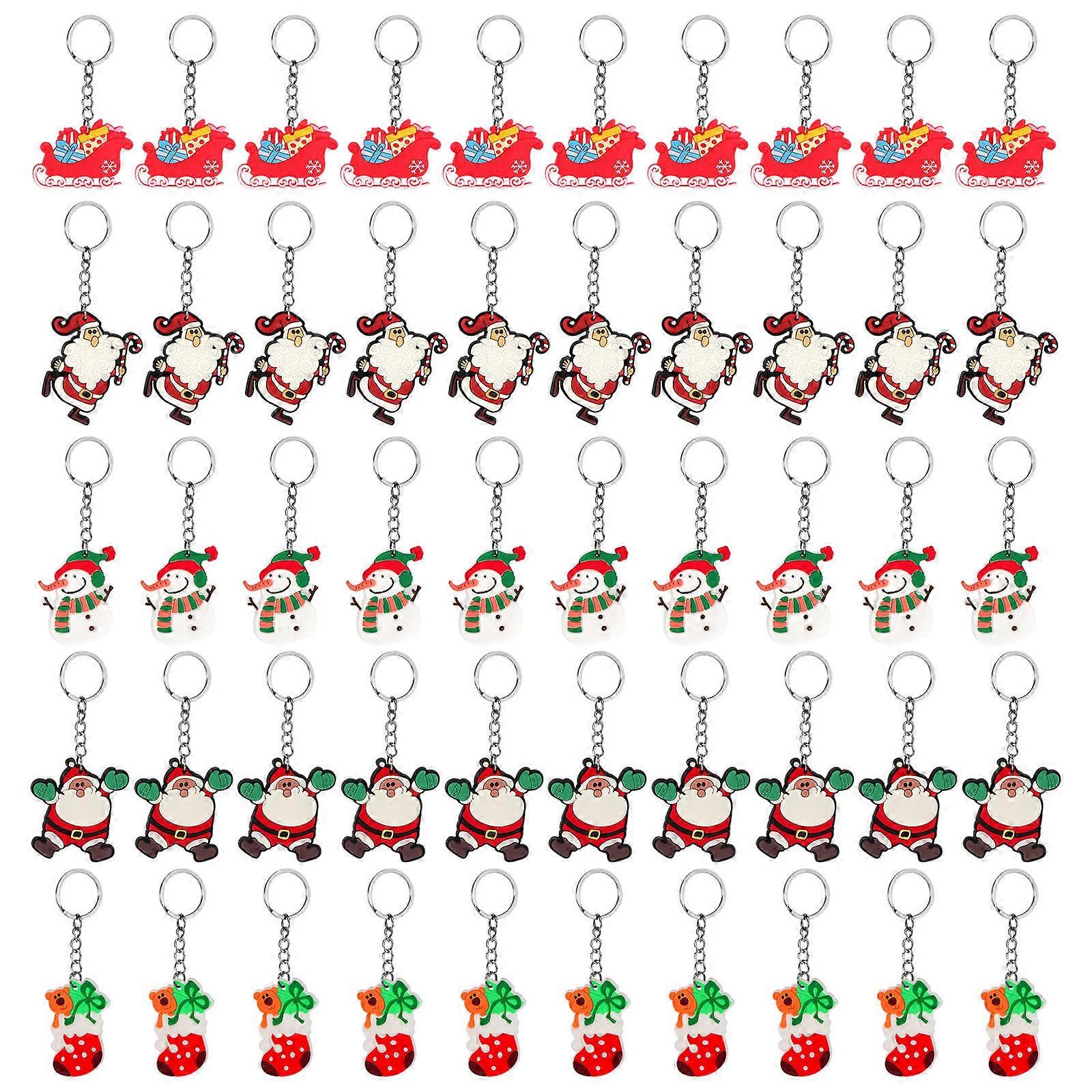 Random Style Christmas Keyring 50Pcs PVC Keychain Pendants For Festive Occasion Decoration