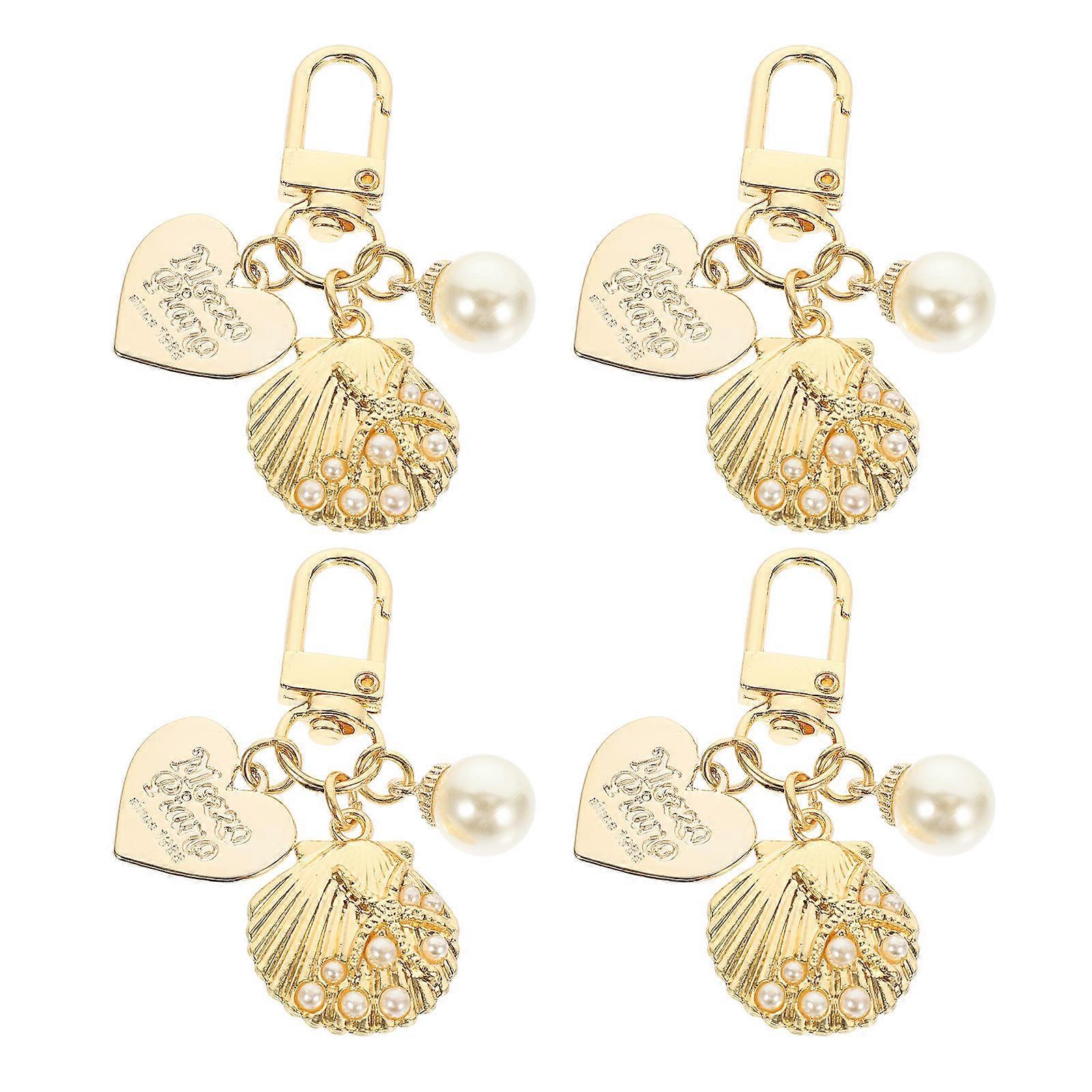 Golden Alloy Conch Keychains for Decoration 4 Pieces Shiny and Durable Small Gifts