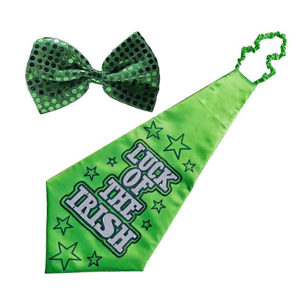 Vert Sequin Bow Tie Set Mode Réglable pour la Saint-Patrick Décoration Cloth 2PCS