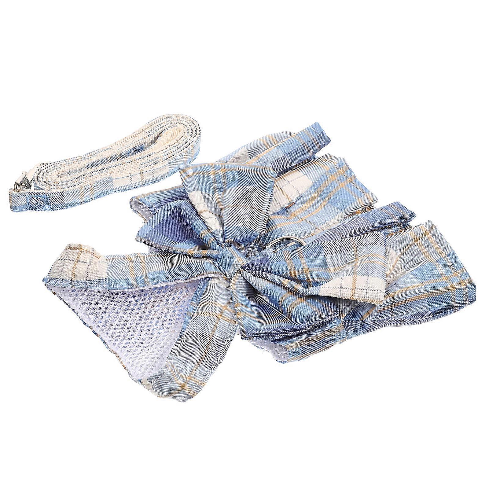 Small Rabbit Harness Bow Shape Leash Set Sky-Blue Adjustable For Outdoor Activities 1Set