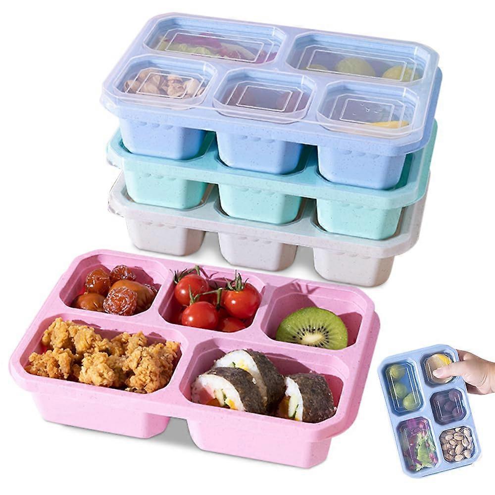 4 Pcs Snack Box, Bento Lunch Box for Adults and Kids, Reusable 5 Compartment Food Containers With Lids (4 lunch boxes)