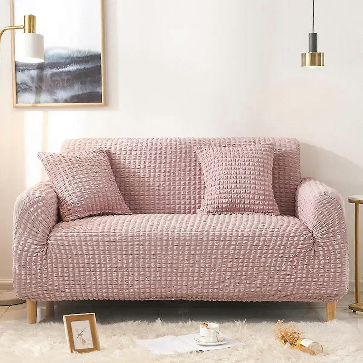 Patchwork Sofa Cover Puff Bubbles 1/23/4 Seater Extensible Couch Sofa Covers Lining Room Sofa Pad Protecter Pink M2seat(145185CM)