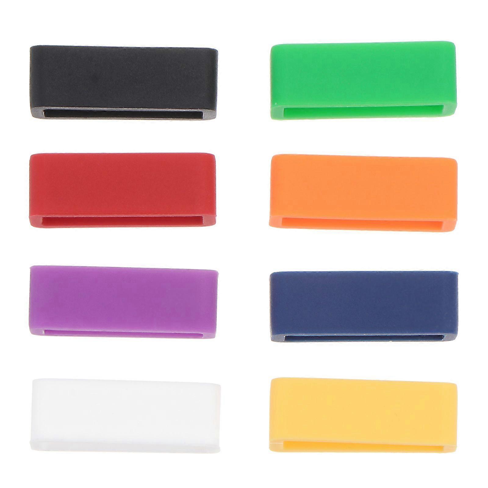 8pcs Silicon Watchband Ring Buckle Anti-Fall Watchband Accessories Practical Watchband Ring Loop - 12MM (White + Yellow + Red + Purple + Green + Blue