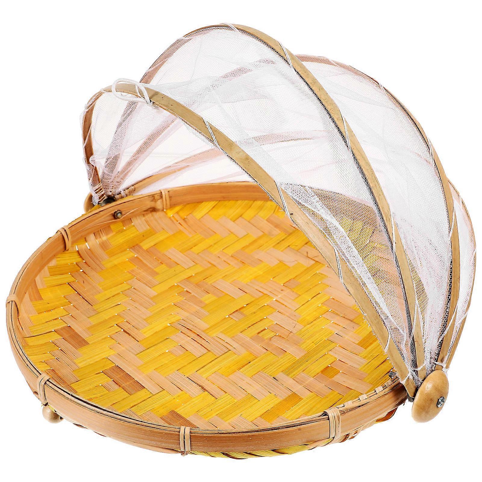 Bamboo Woven Basket Fruit Storage Container Household Kitchen Use -Proof 1Pack