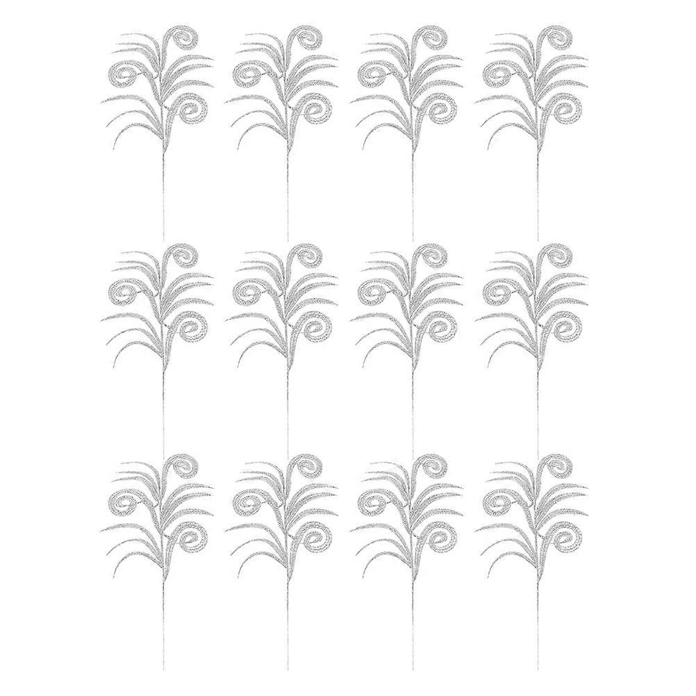 Holiday Tree Decor Items Christmas Tree Hanging Branches Silver Plastic Artificial Leaves Decorative 12Pcs