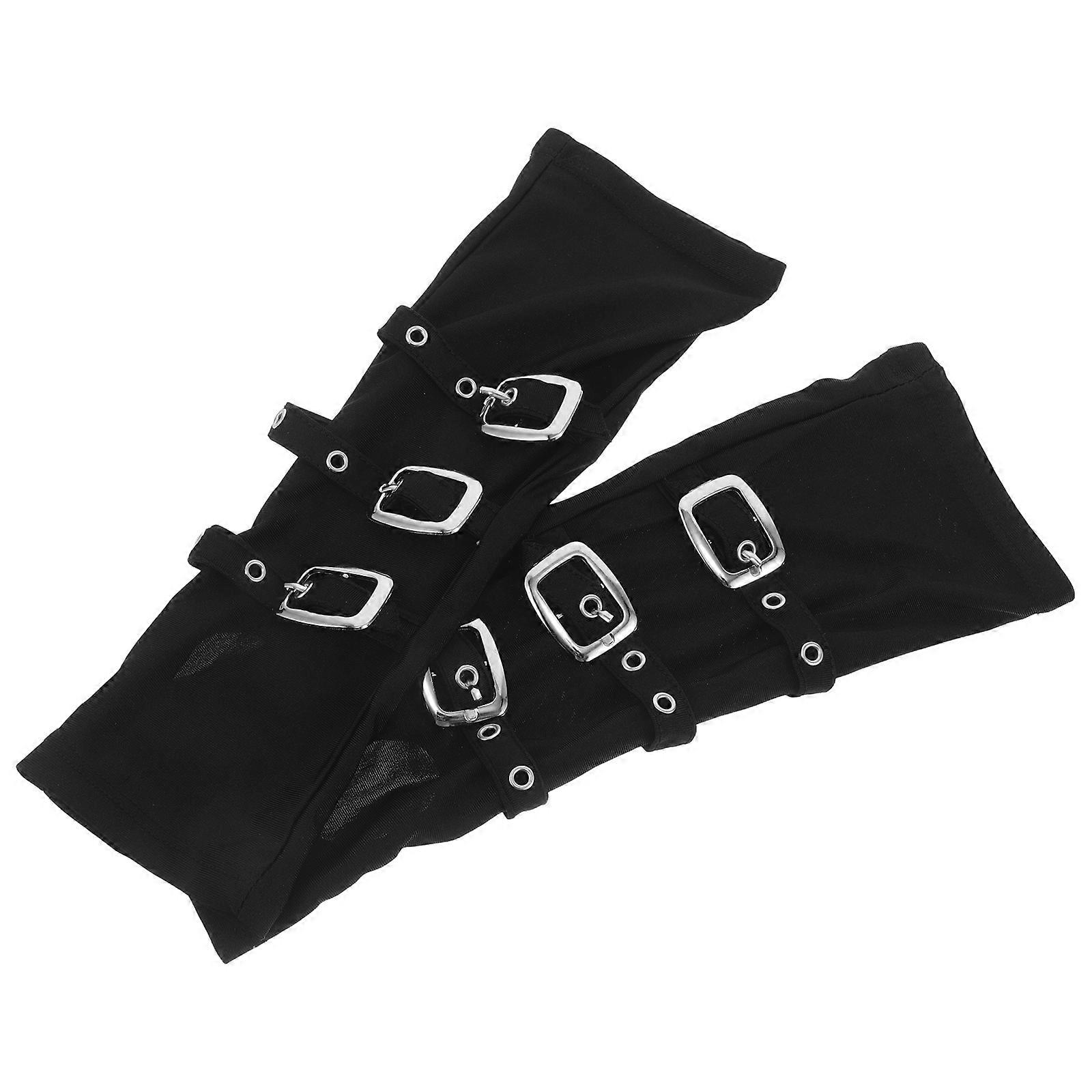 Cosplay Party Gloves Fingerless for Halloween Women Black Polyester Punk Style with Square Buckle 1 Pair