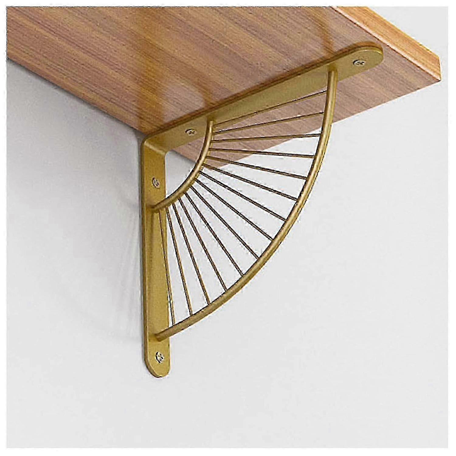 2x Metal Craft Shelf Brackets, Gold/black Heavy Duty Shelve Bracket, Fan-shaped Floating Shelving Br Edition d