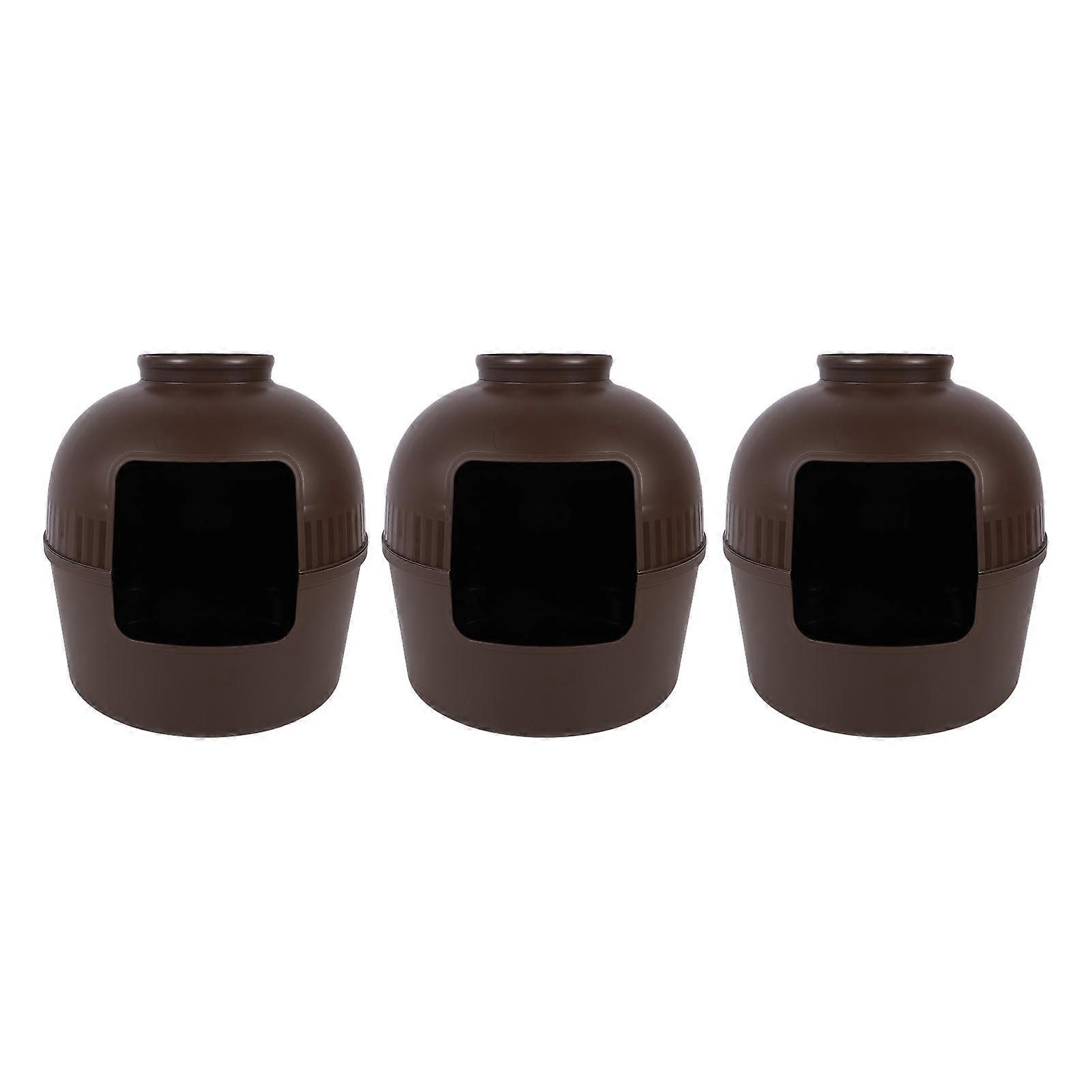 Spacious Cat Litter Box Enclosed Design PP Material Indoor Kitty Toilet with Home Decoration Brown