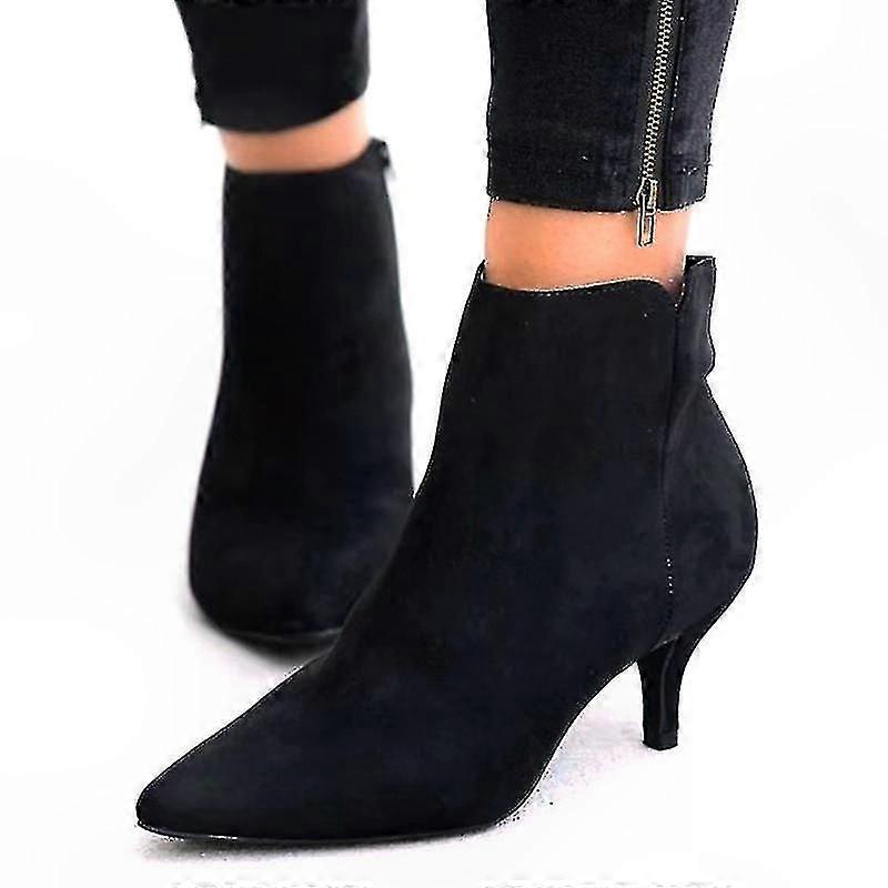 Women's Ankle Booties with Zip, Low Heel, Pointed Toe Design