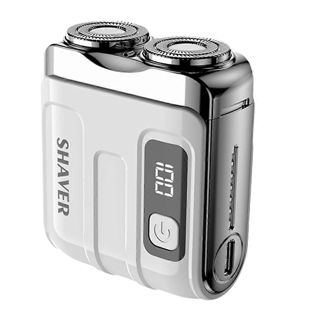 Mini Portable Shaving Double-Blade Shaver Electric Digital Display and Washable White
