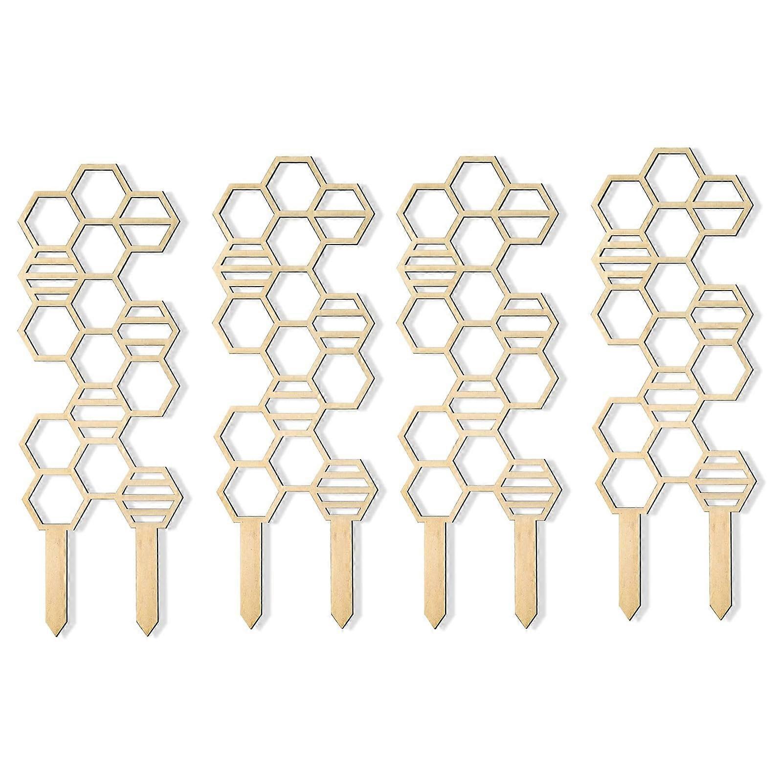 Wooden Plant Stand Set of 4, Honeycomb Solid Wood Trellis for Indoor Climbing Vines and Ivy Support, Vertical Gardening Frame